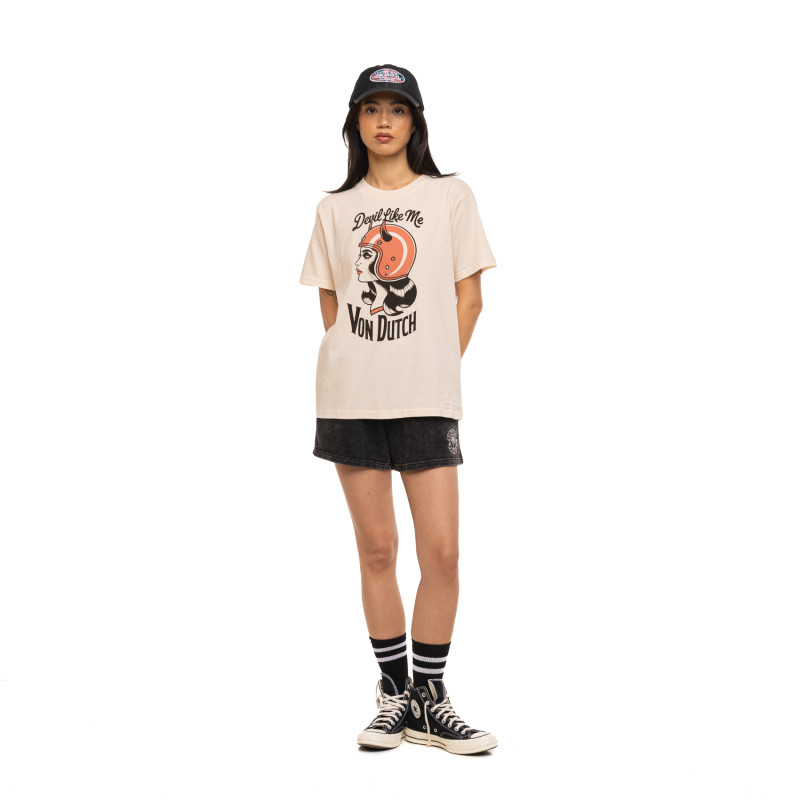 T-shirt femme col rond regular avec print devant et dos Devil