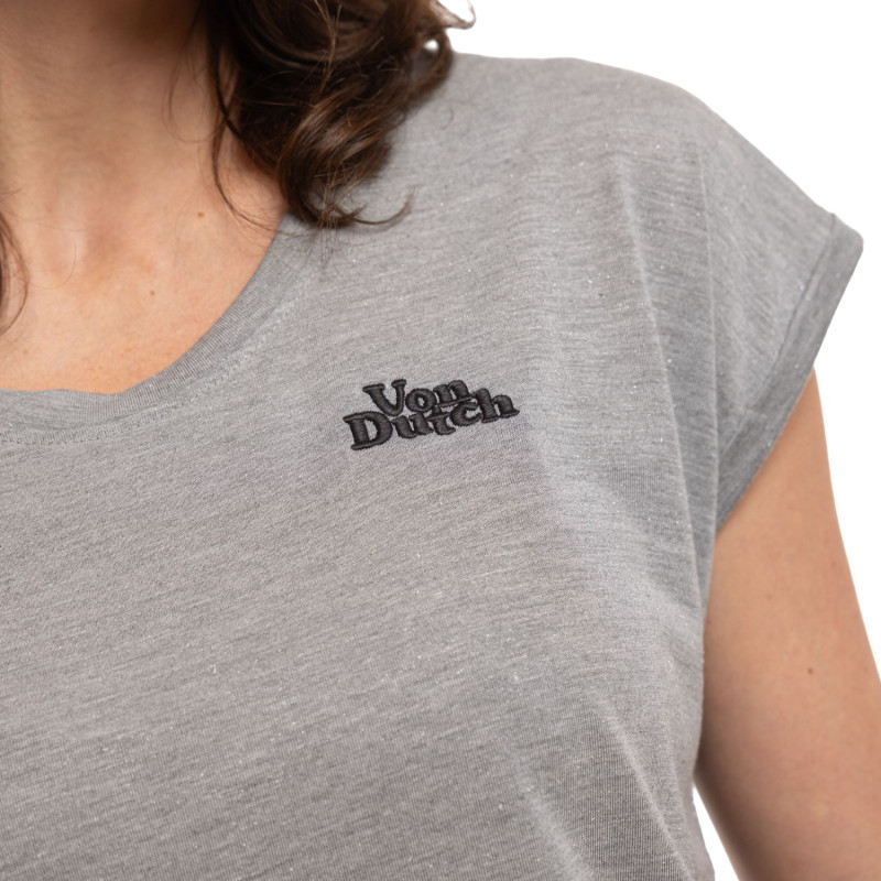 Tee Shirt Gris coupe Slim Col rond LUREX | Femme - Vondutch
