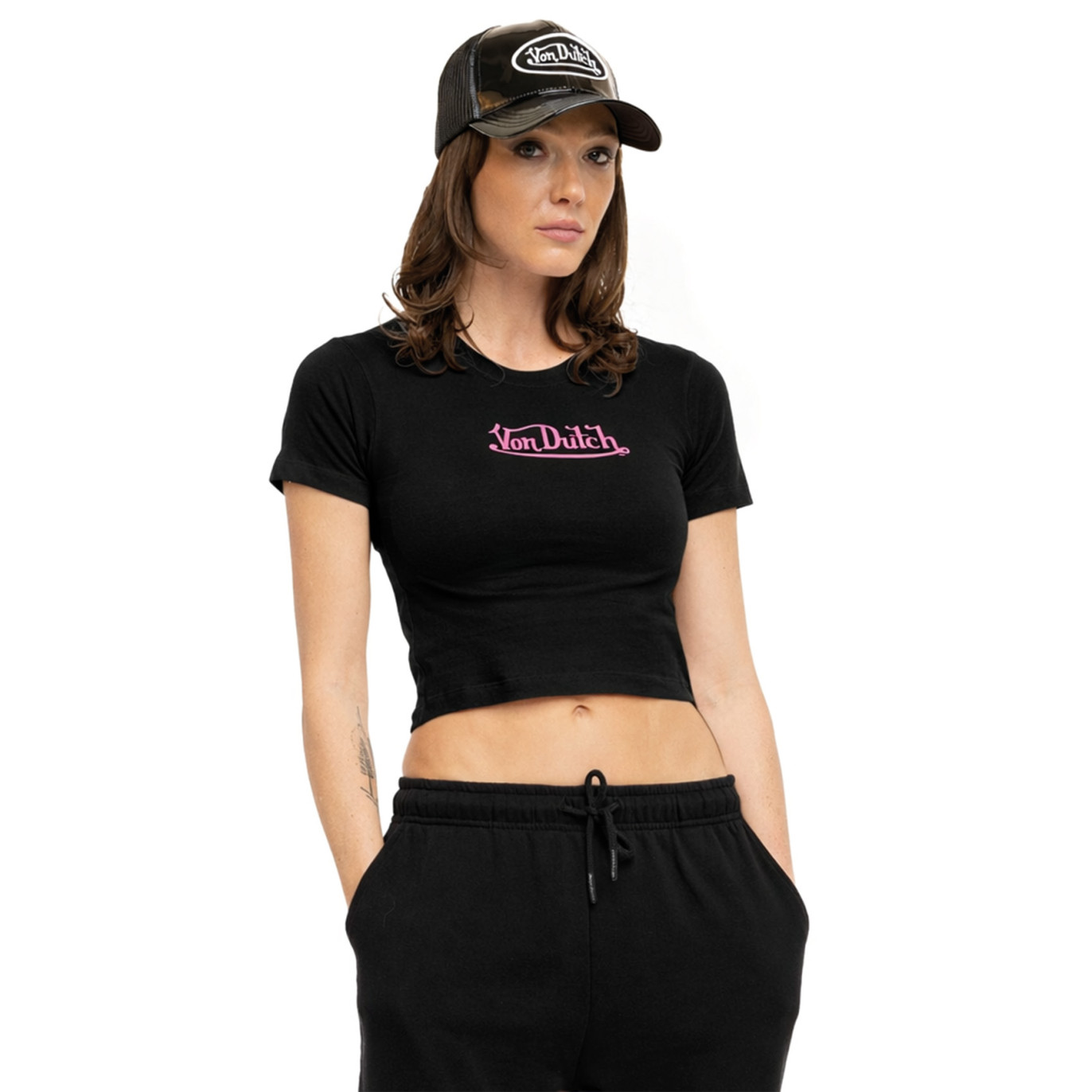 Tee shirt crop top Noir coupe Régular RUD | Femme - Vondutch