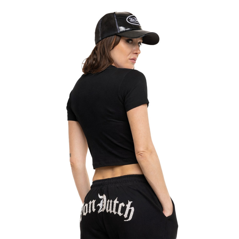 T-shirt femme crop top moulant col rond print devant Rud