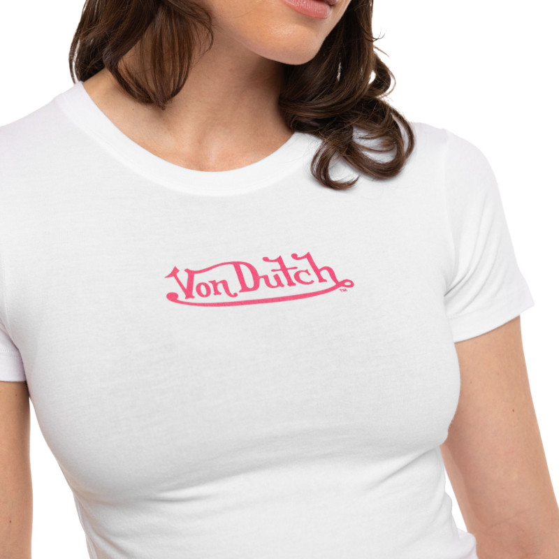 T-shirt femme crop top moulant col rond print devant Rud