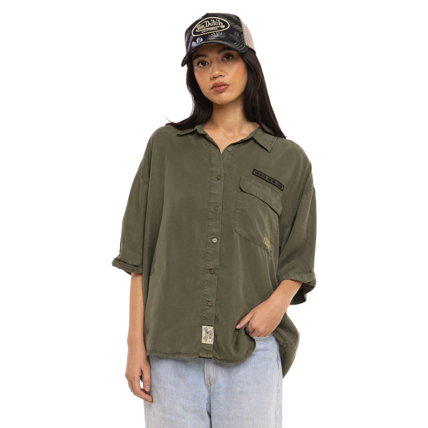 Chemise coupe Régular Manches courtes Kaki ARMY | Femme - Vondutch