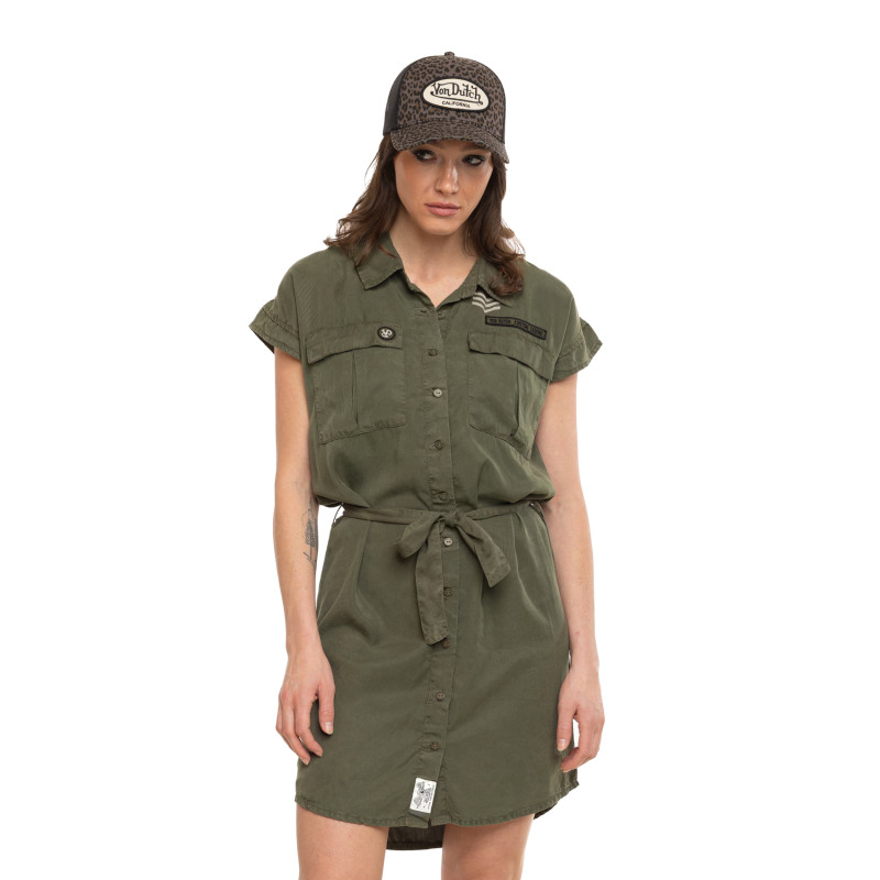 Robe Kaki Été coupe Fluide Col boutonné CHEVRON | Femme - Vondutch