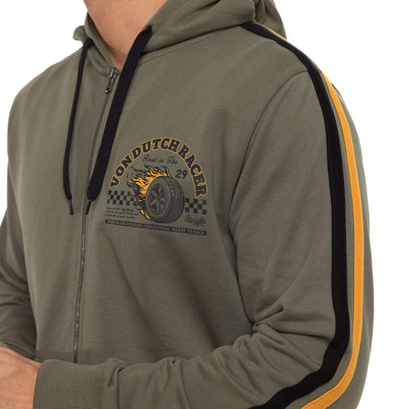 Sweat à capuche Zippé Kaki RACER | Homme - Vondutch