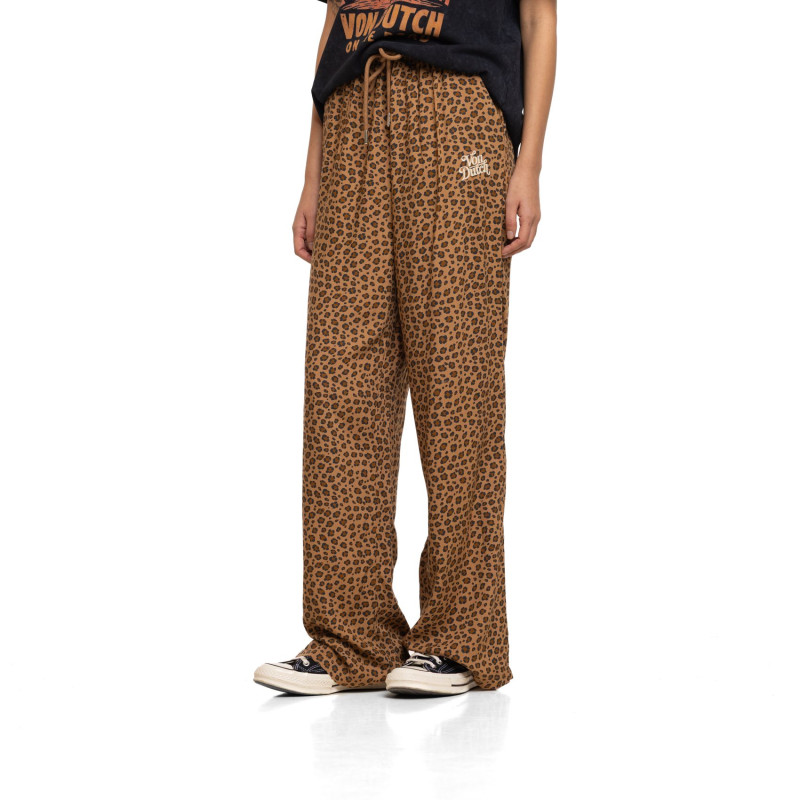 Pantalon femme fluide en viscose imprimée léopard badge métal Karin