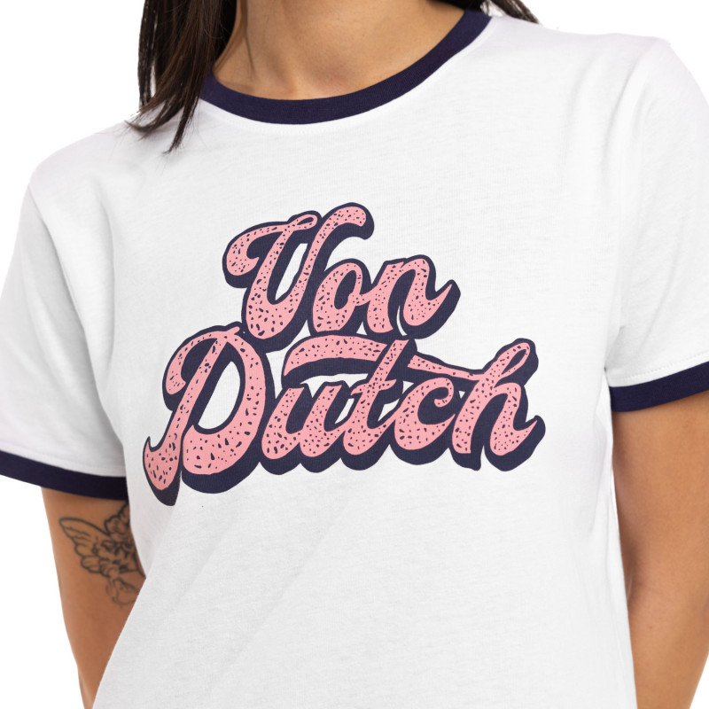 T-shirt femme col rond avec Rib contrastés et print devant Groovy