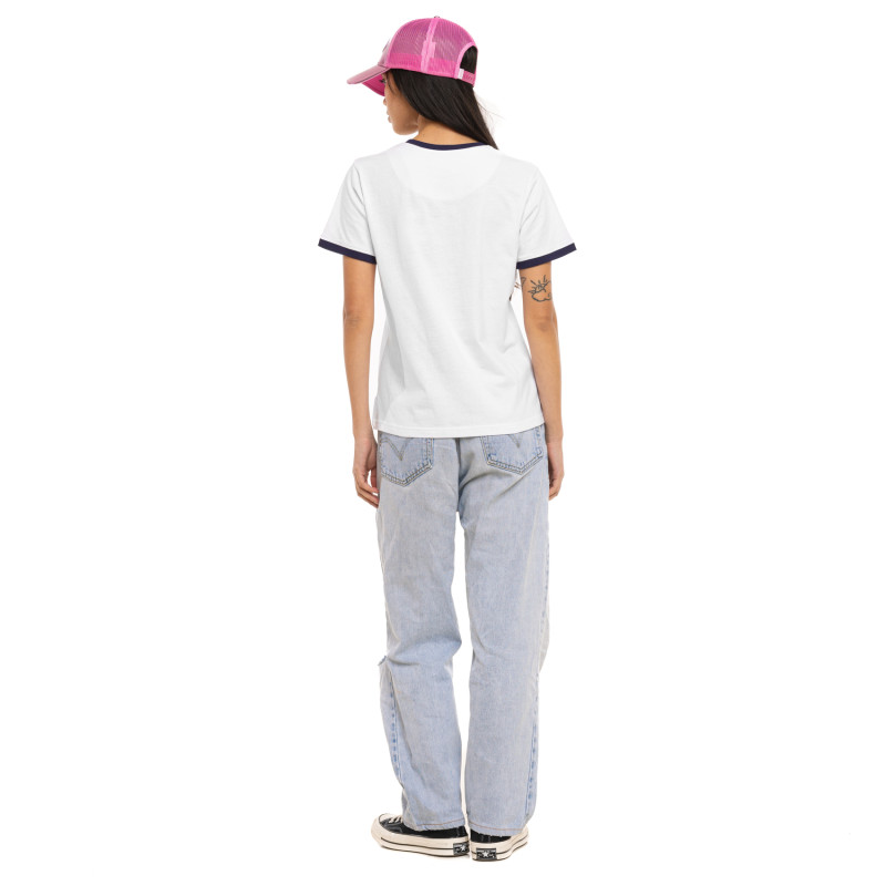 T-shirt femme col rond avec Rib contrastés et print devant Groovy