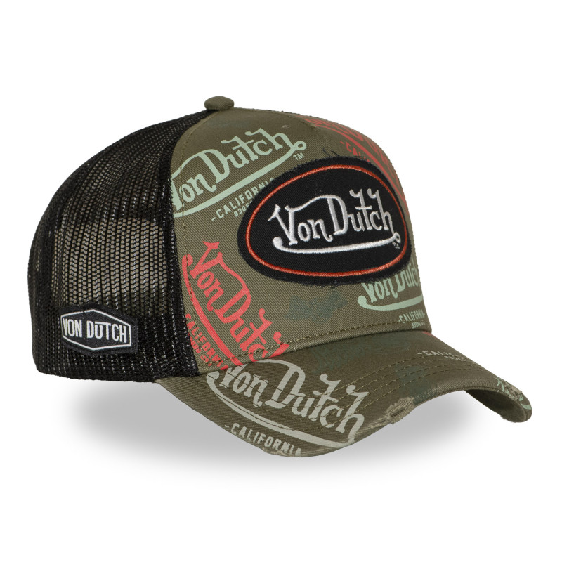Casquette trucker effet usé avec patch et print Café | VonDutch
