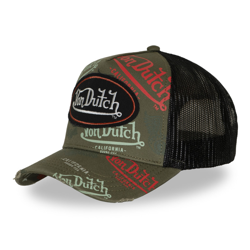Casquette trucker effet usé avec patch et print Café | VonDutch