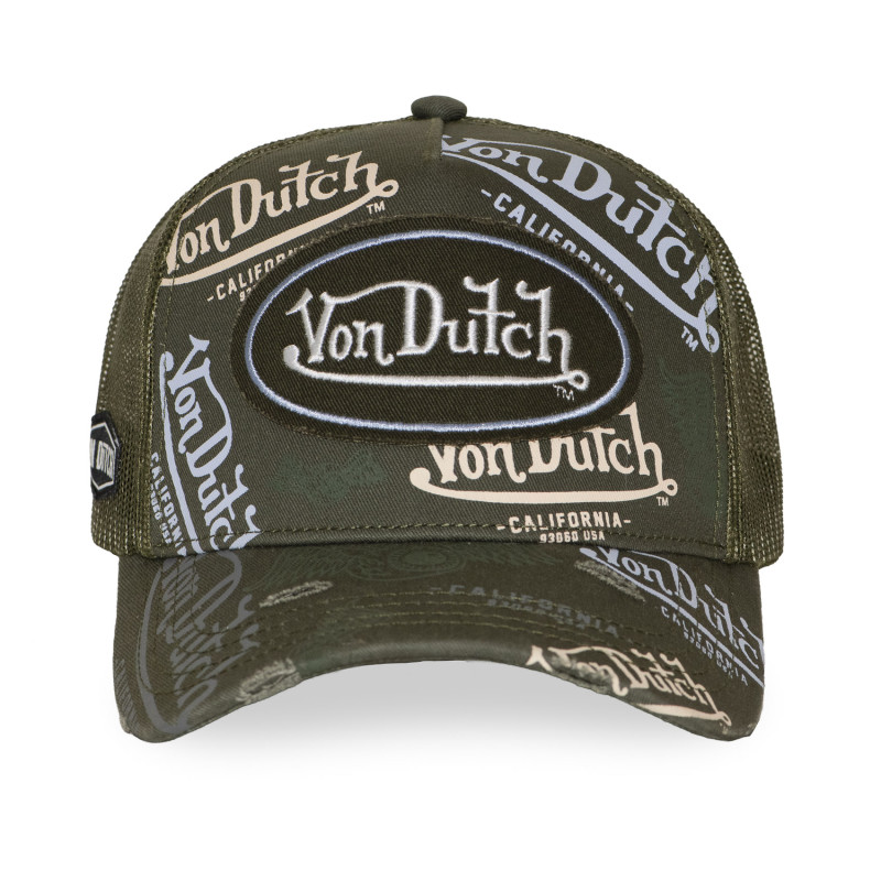 Casquette trucker effet usé avec patch et print Café Olive | VonDutch