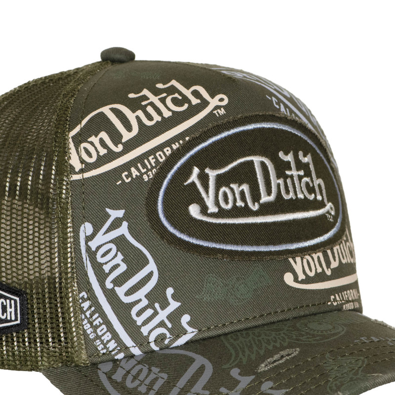 Casquette trucker effet usé avec patch et print Café Olive | VonDutch