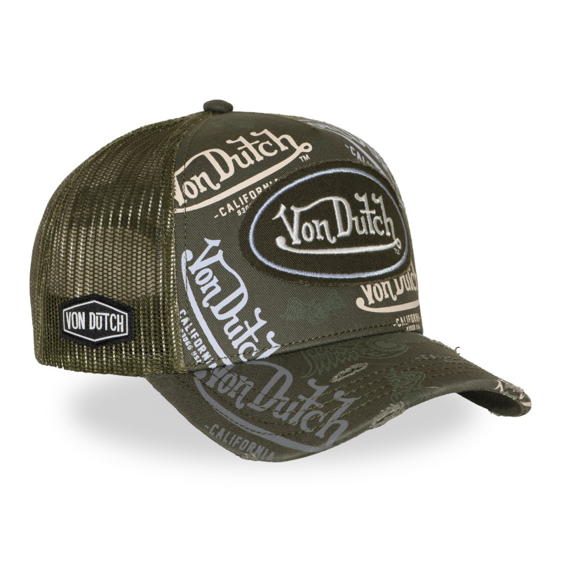 Casquette trucker effet usé avec patch et print Café Olive | VonDutch
