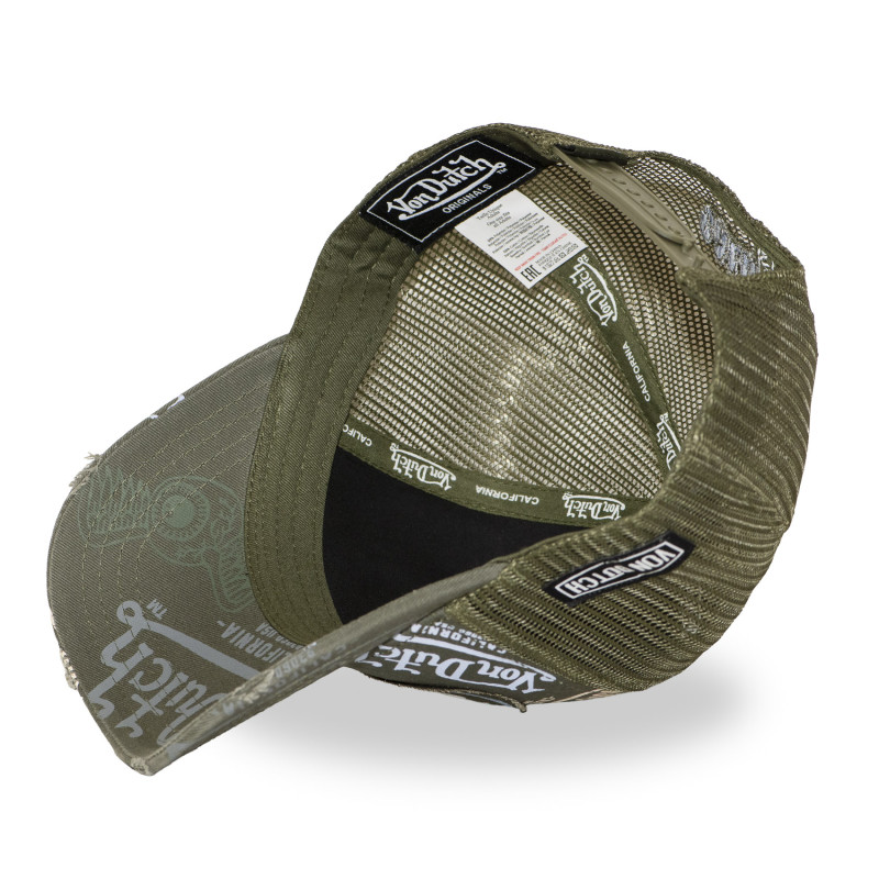 Casquette trucker effet usé avec patch et print Café Olive | VonDutch