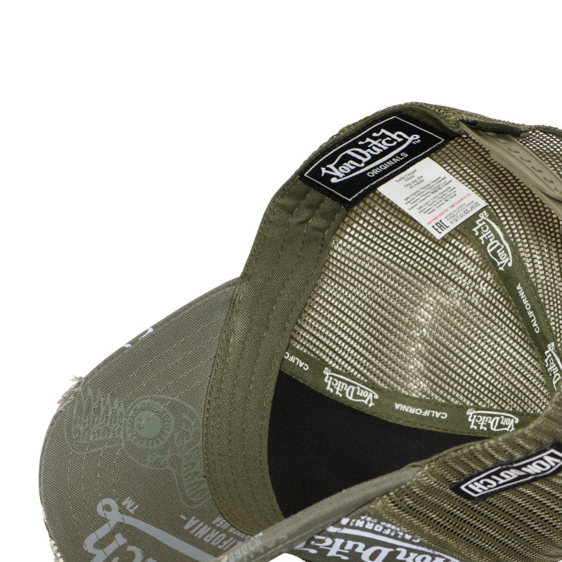 Casquette trucker effet usé avec patch et print Café Olive | VonDutch