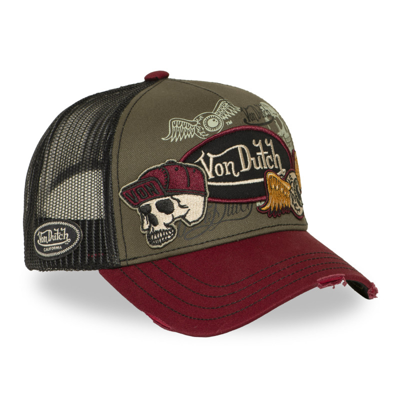 Casquette trucker filet effet usé avec patch et print | VonDutch