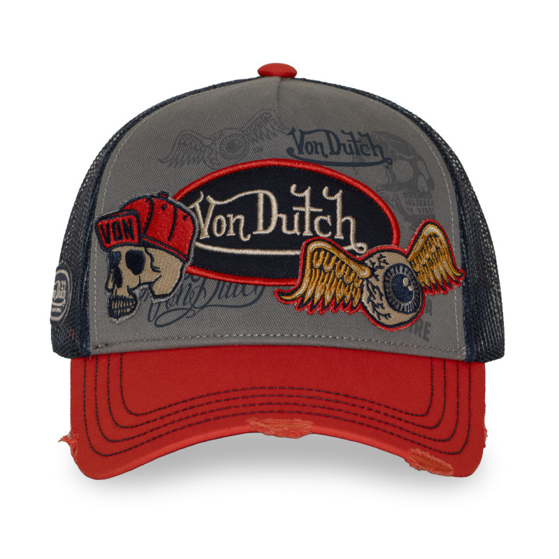 Casquette trucker filet effet usé avec patch et print | VonDutch