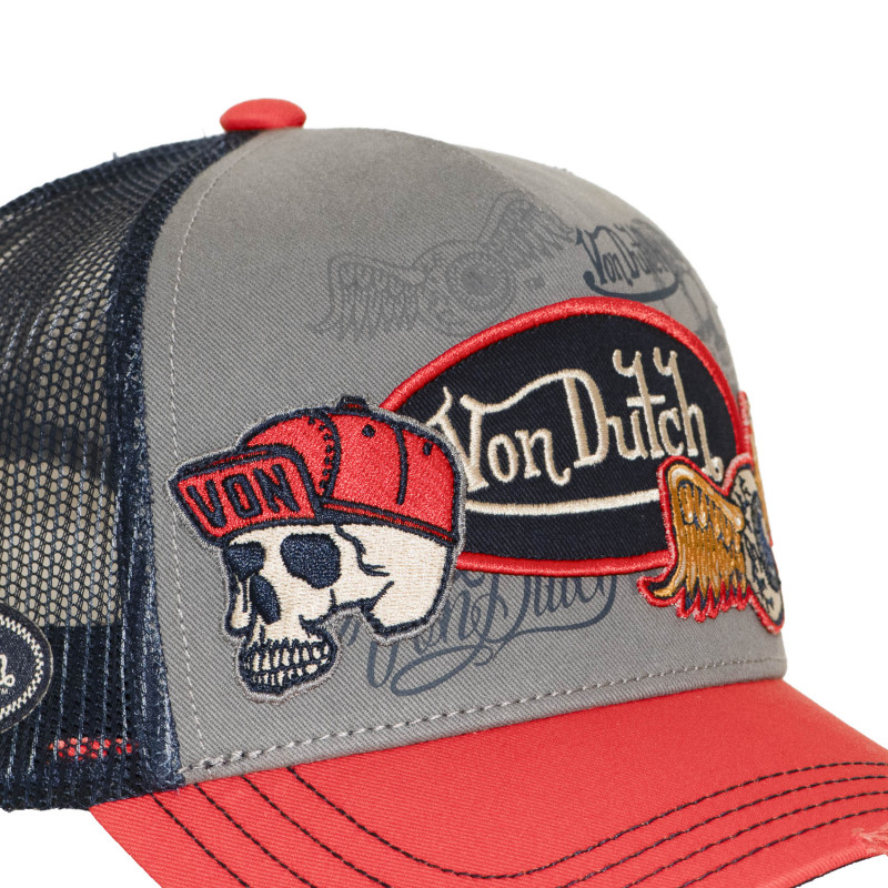 Casquette trucker filet effet usé avec patch et print | VonDutch