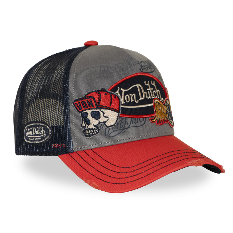 Casquette trucker filet effet usé avec patch et print | VonDutch