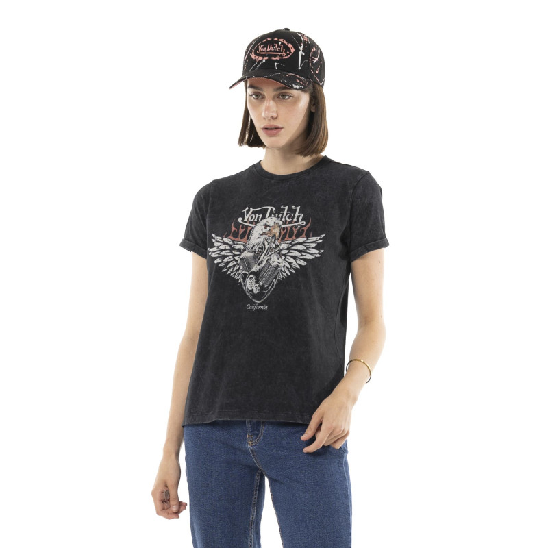 Tee Shirt Noir coupe Régular Col rond effet Délavé MOTOR | Femme - Vondutch