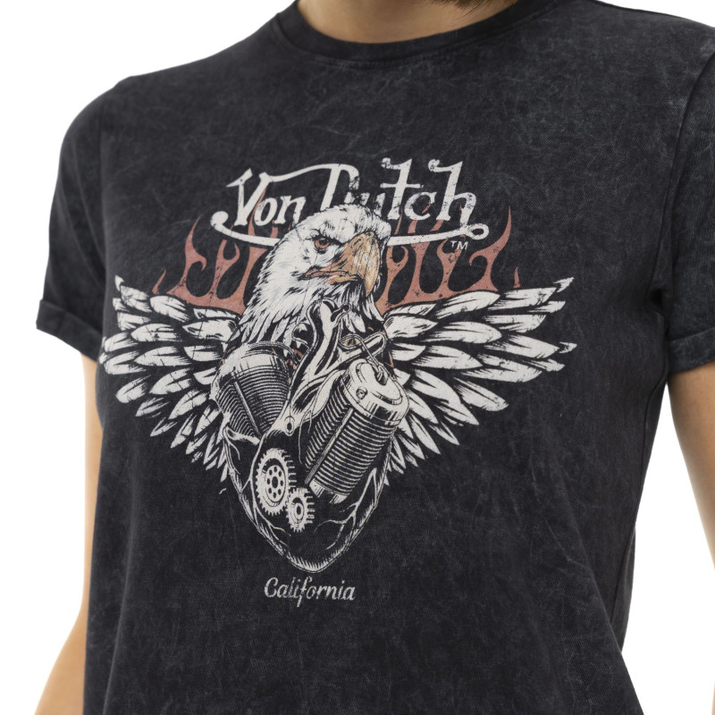 Tee Shirt Noir coupe Régular Col rond effet Délavé MOTOR | Femme - Vondutch