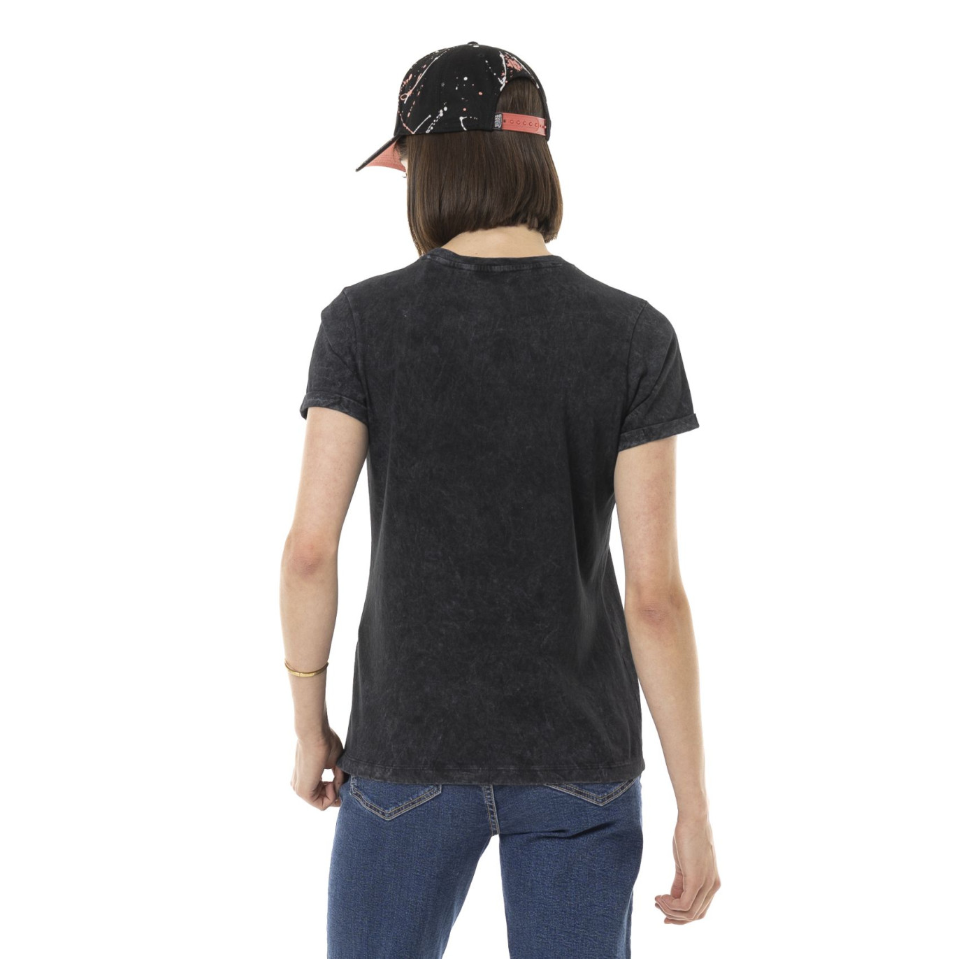 Tee Shirt Noir coupe Régular Col rond effet Délavé MOTOR | Femme - Vondutch