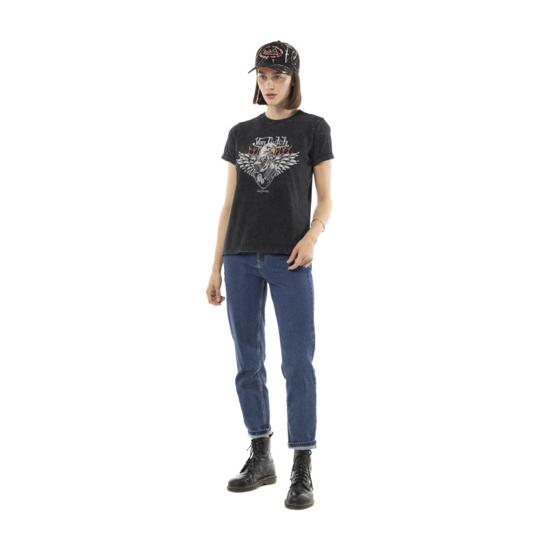 Tee Shirt Noir coupe Régular Col rond effet Délavé MOTOR | Femme - Vondutch