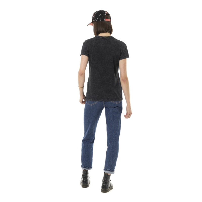 Tee Shirt Noir coupe Régular Col rond effet Délavé MOTOR | Femme - Vondutch
