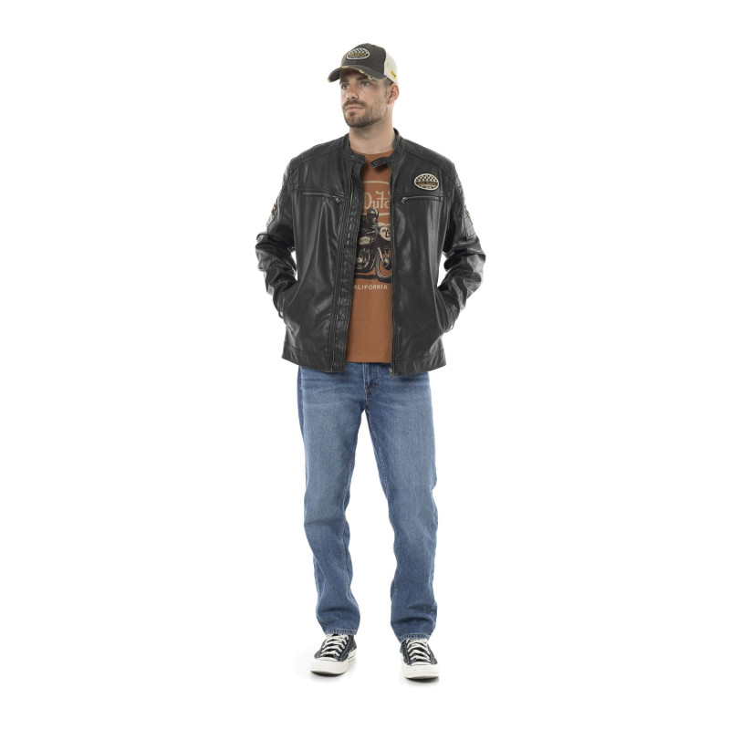 Veste Motard homme en simili poches poitrine et patchs Rider