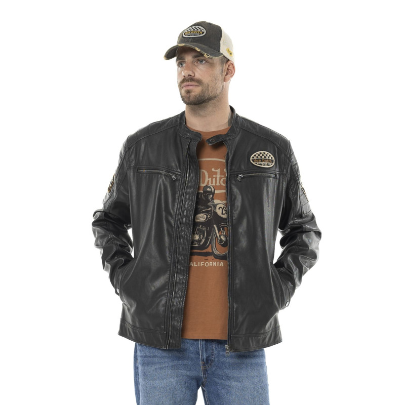 Veste Motard homme en simili poches poitrine et patchs Rider