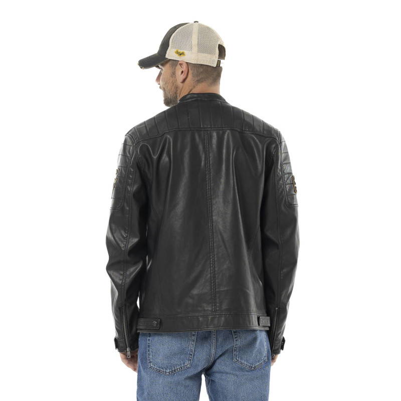 Veste Motard homme en simili poches poitrine et patchs Rider