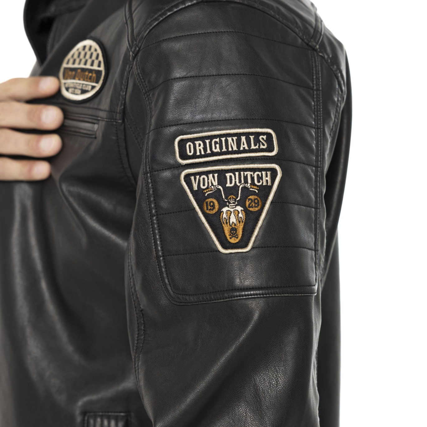 Veste Motard homme en simili poches poitrine et patchs Rider