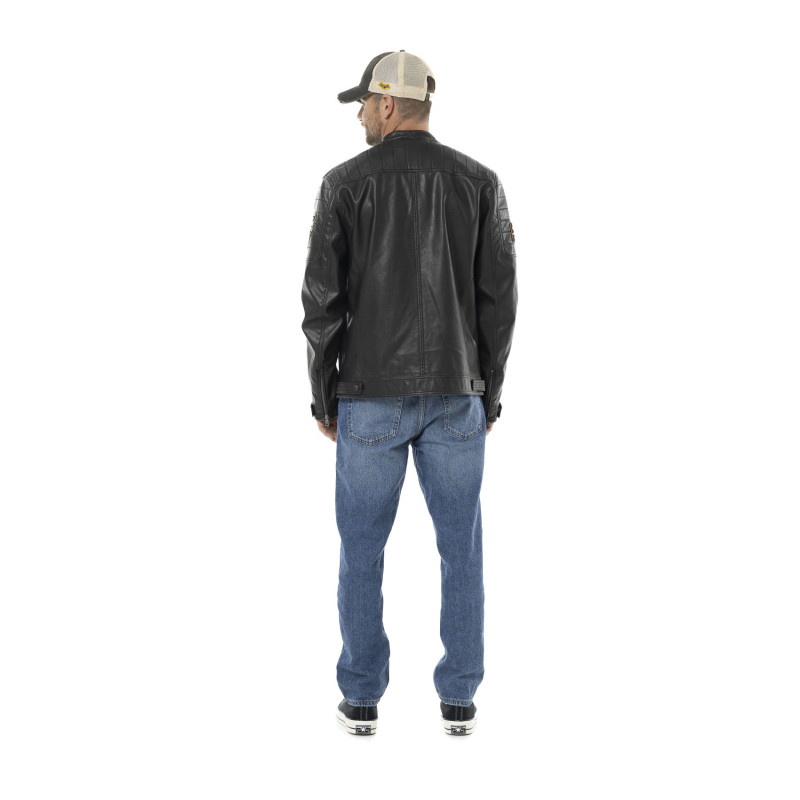 Veste Motard homme en simili poches poitrine et patchs Rider