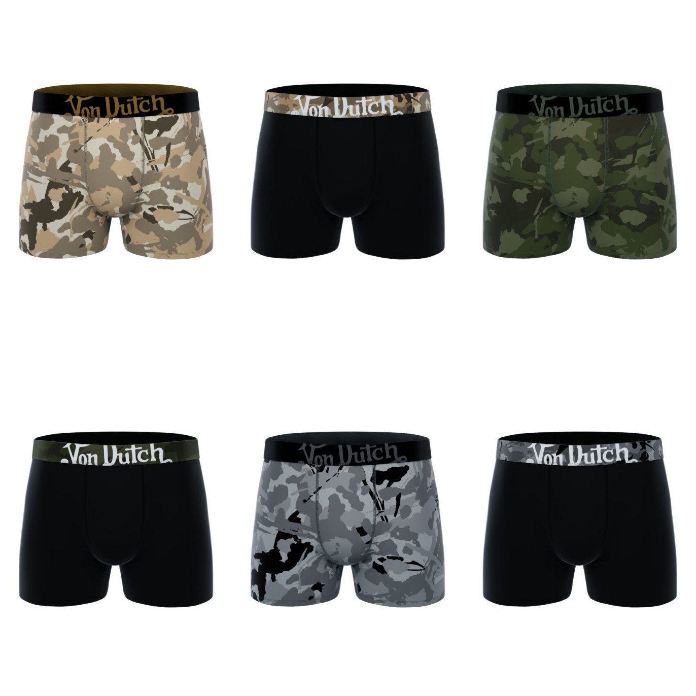 Lot de 6 boxers homme en coton ceinture subli Duo Camo