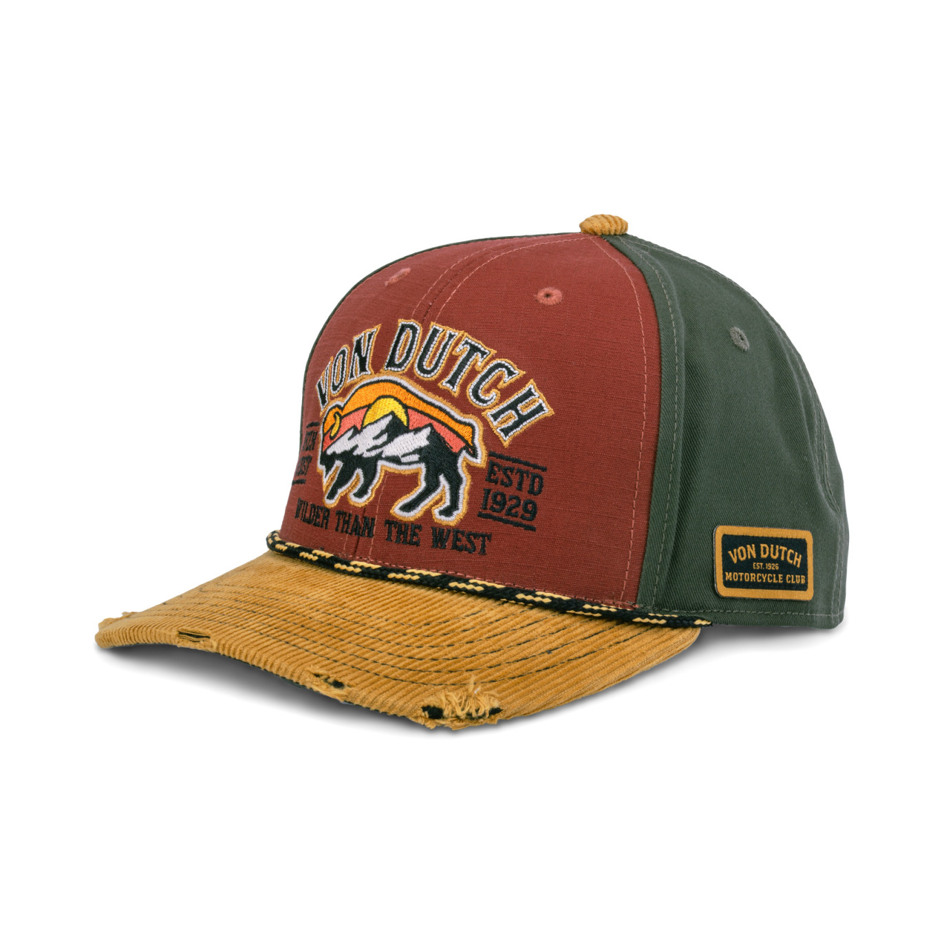 Casquette Vondutch Rouge Baseball Snapback en Velours côtelé effet Bambou, Usé S-CURVED | Vondutch