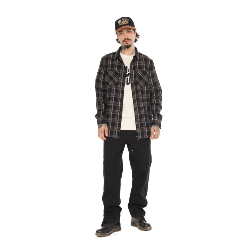 Chemise en Flanelle à carreaux coupe Régular Manches longues Noire JACK | Vondutch