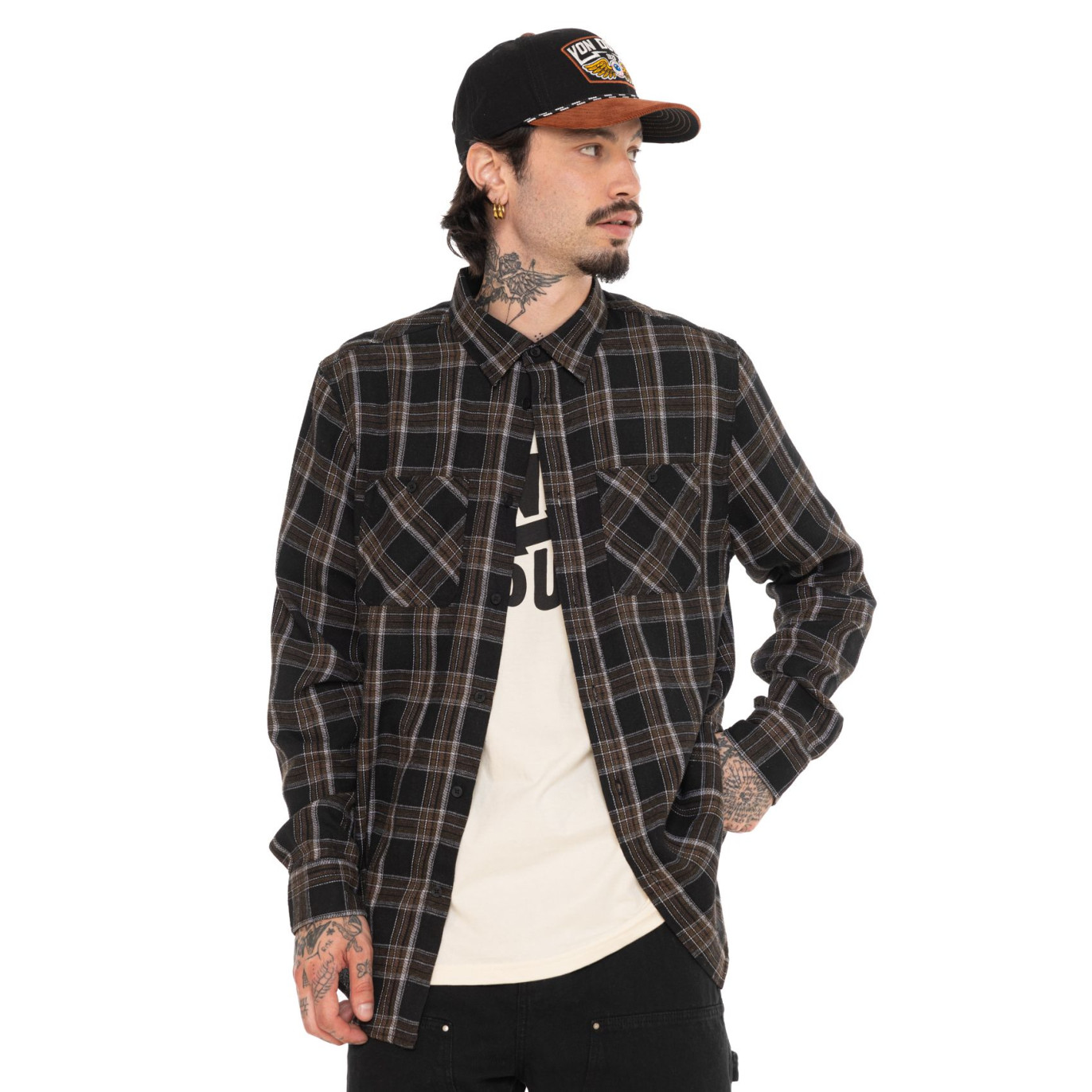 Chemise en Flanelle à carreaux coupe Régular Manches longues Noire JACK | Vondutch