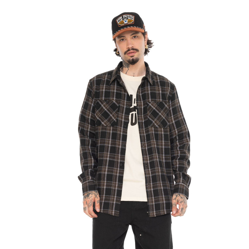 Chemise en Flanelle à carreaux coupe Régular Manches longues Noire JACK | Vondutch