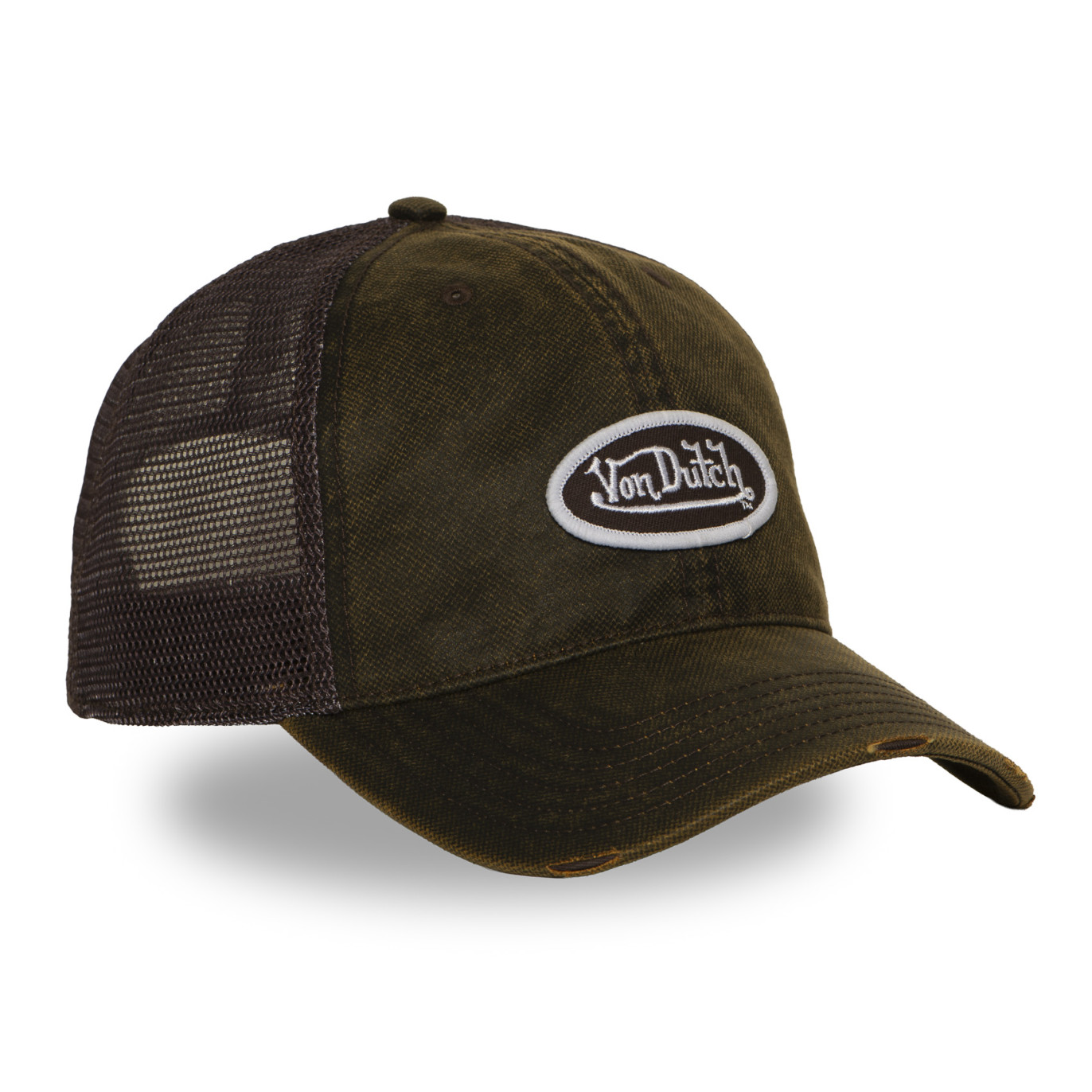 Casquette baseball usée avec filet en coton enduit et écusson Mac