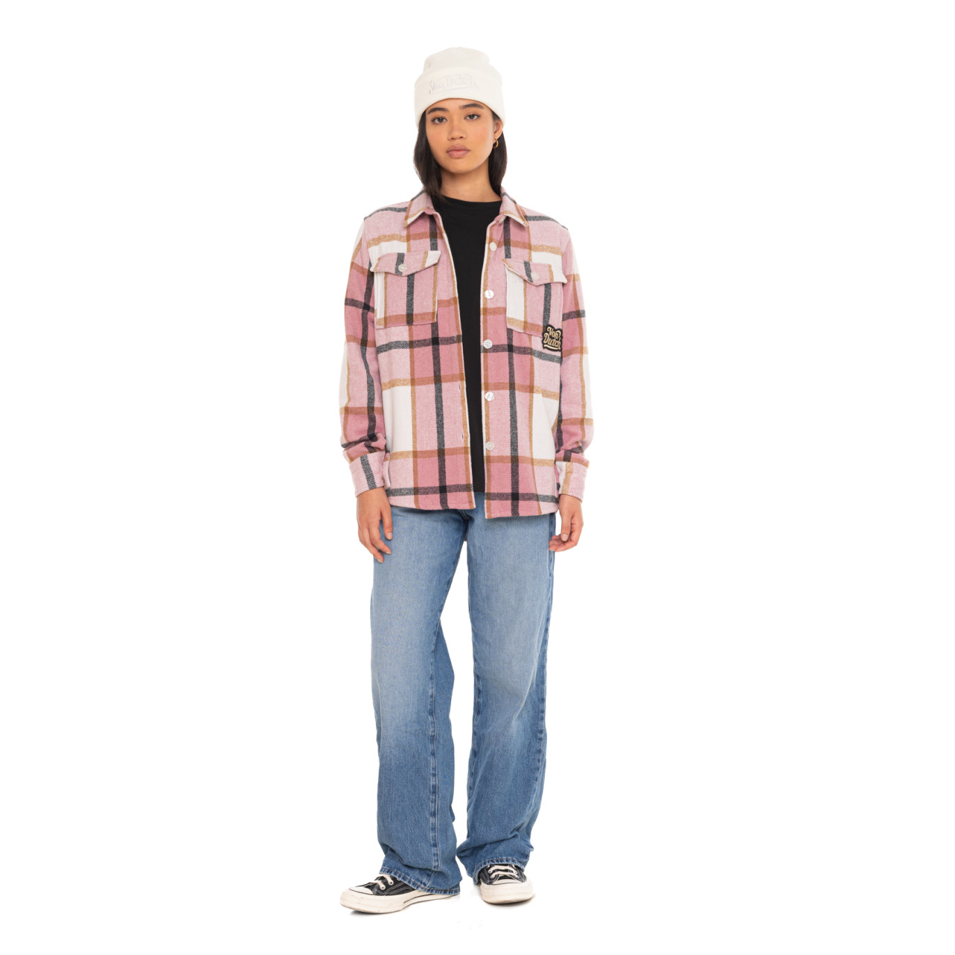 Chemise à carreaux manches longues femme avec poche patch tissé Liza