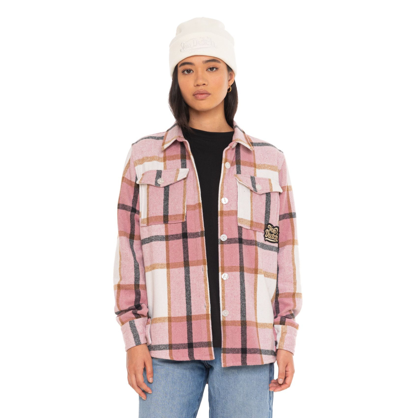 Chemise en Flanelle à carreaux coupe Régular Manches longues Rose LIZA | Vondutch | Von Dutch