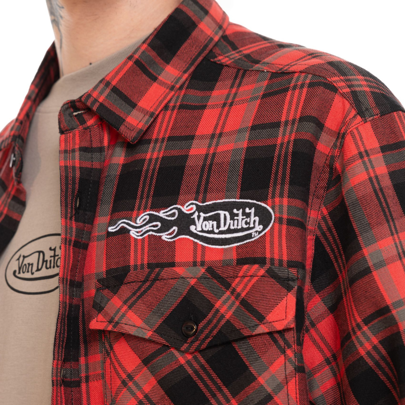Chemise en Coton à carreaux coupe Régular Manches longues Rouge | homme - Vondutch | Von Dutch