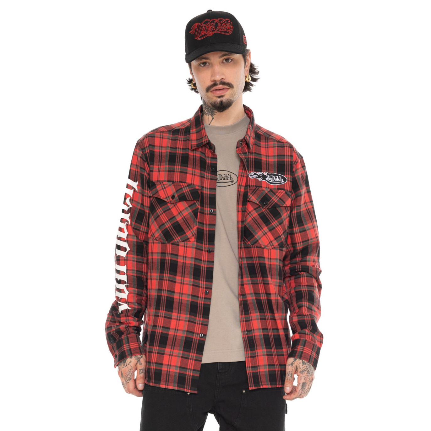Chemise en Coton à carreaux coupe Régular Manches longues Rouge | homme - Vondutch | Von Dutch
