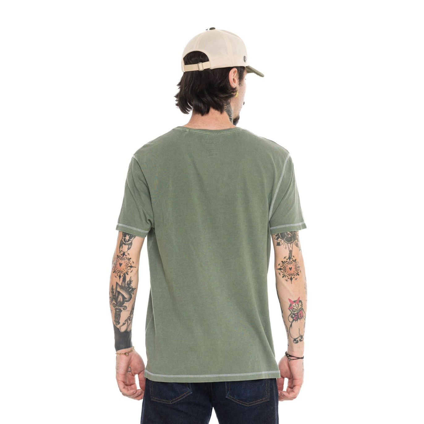 T-shirt homme regular col rond maille piquée et print devant Flesh