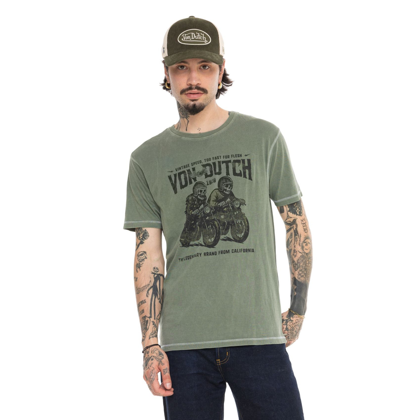 T-shirt homme regular col rond maille piquée et print devant Flesh
