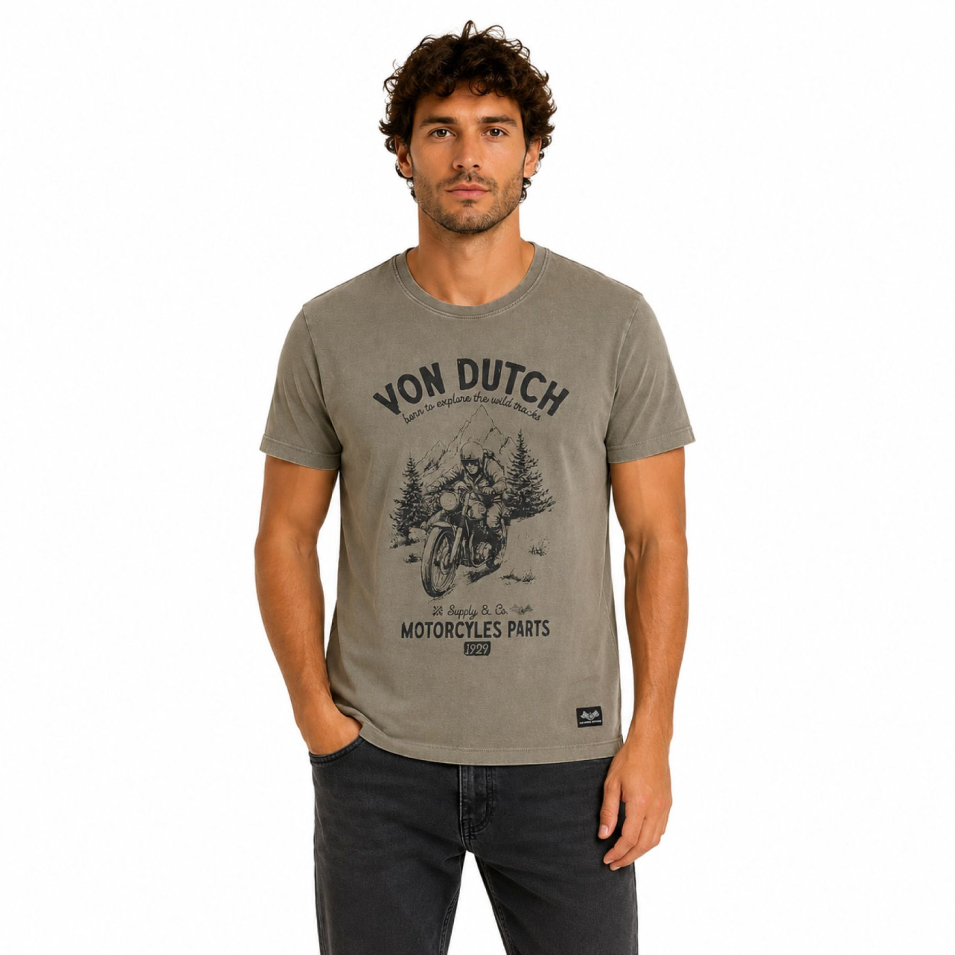 T-shirt homme regular acid wash en jersey print devant Forest