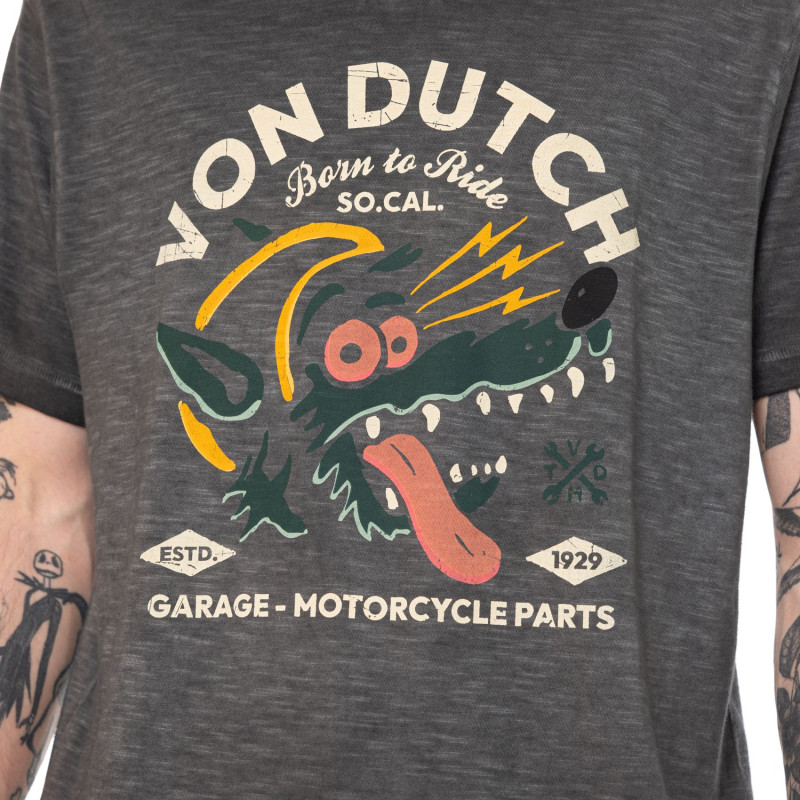 T-shirt homme regular col V en slub avec print devant Wolf