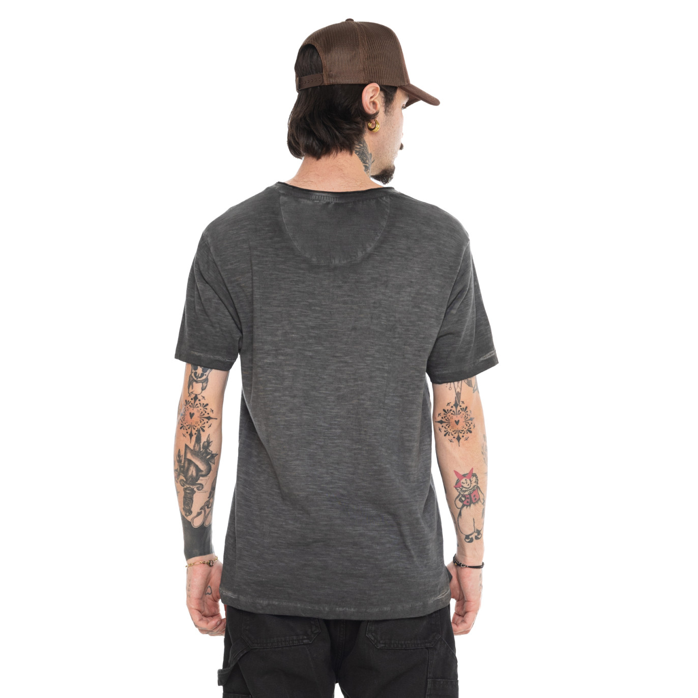 T-shirt homme regular col V en slub avec print devant Wolf