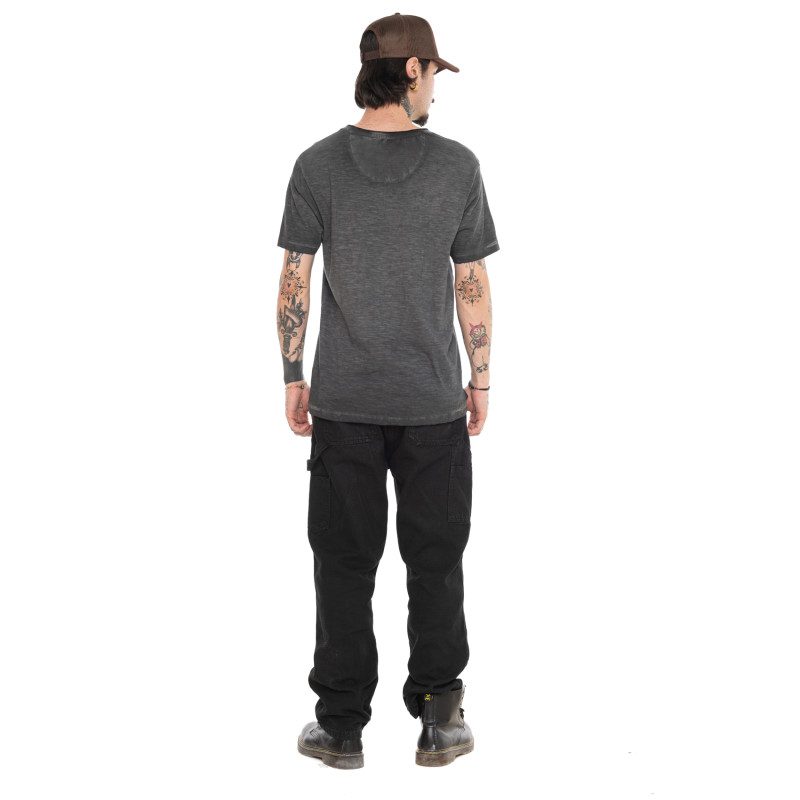 T-shirt homme regular col V en slub avec print devant Wolf