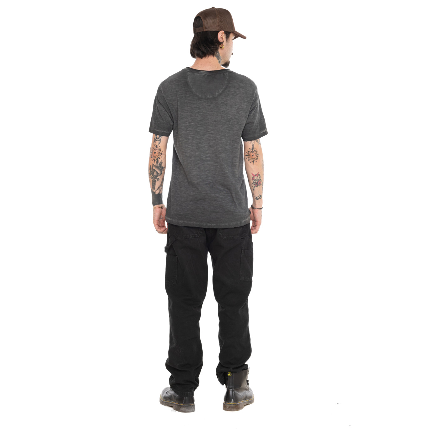 T-shirt homme regular col V en slub avec print devant Wolf