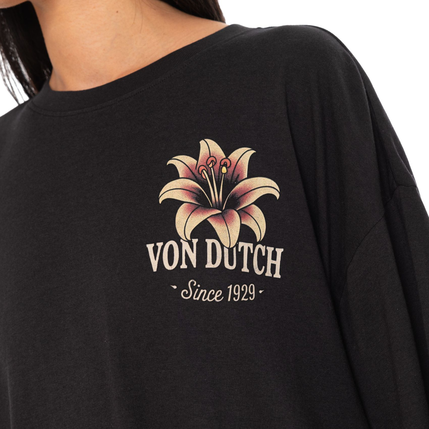Tee Shirt Noir coupe Oversize Col rond FLOWER | Femme - Vondutch